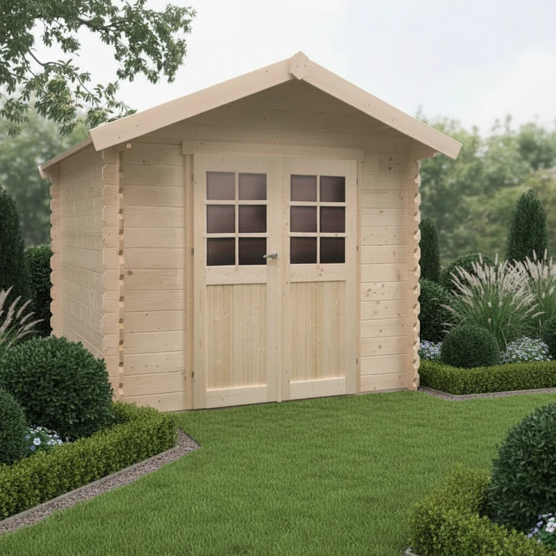 Abri de jardin Nîmes - traité - 2,38 x 2,38 m- sapin du Nord certifié - double-porte avec fenêtres