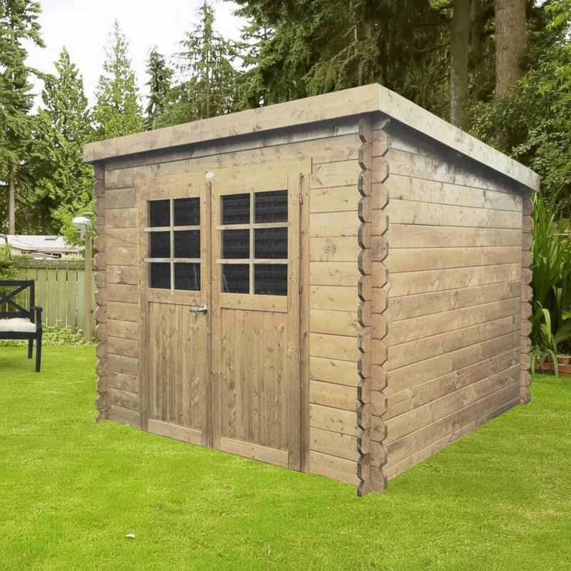 Abri de jardin Hof - 2,48 x 2,48 m - sapin du Nord certifié - toiture plate - double-porte avec fenêtres