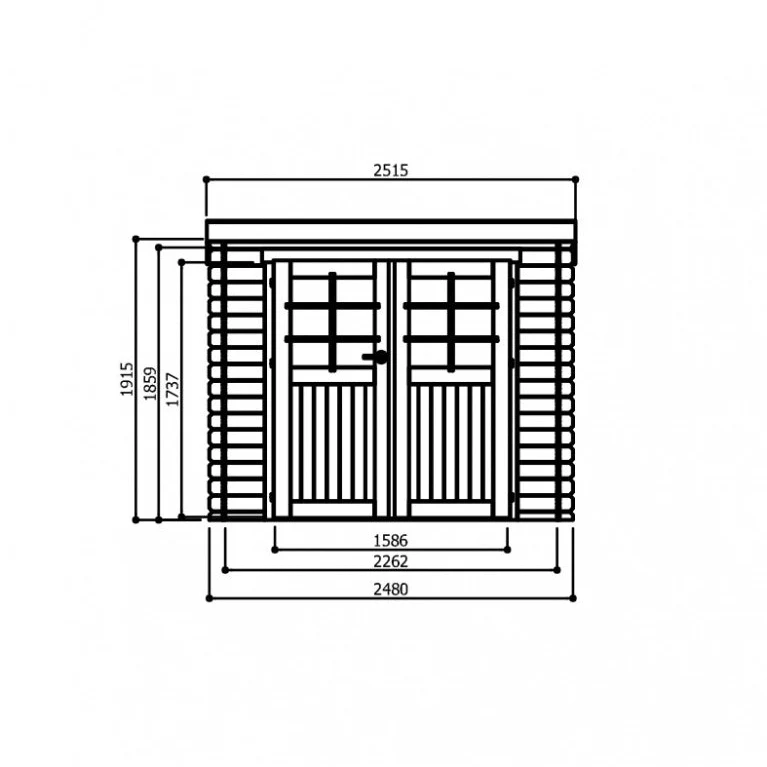 Abri de jardin Hof - 2,48 x 2,48 m - sapin du Nord certifié - toiture plate - double-porte avec fenêtres