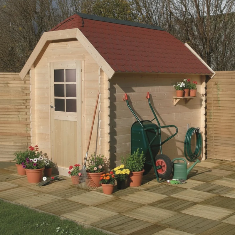 Abri de jardin Galway - 1,98 x 2,98 m - toiture cottage - sapin du Nord certifié - porte avec fenêtre - bois imprégné