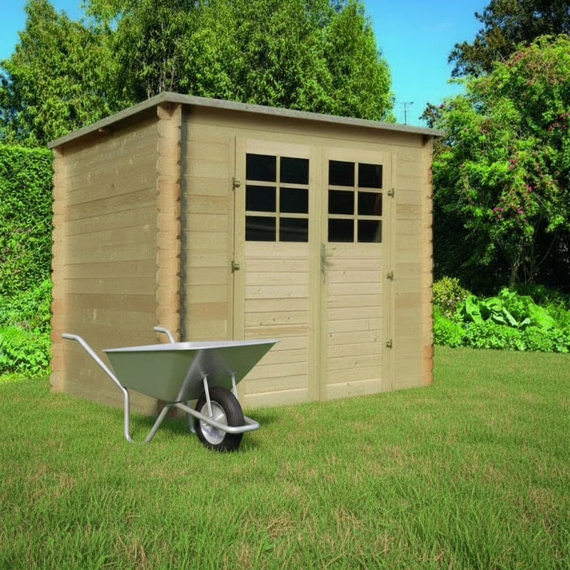Abri de jardin Laelia - 2,48 x 2,48 m - sapin du Nord certifié - toiture plate avec pente légère - double-porte avec fenêtres