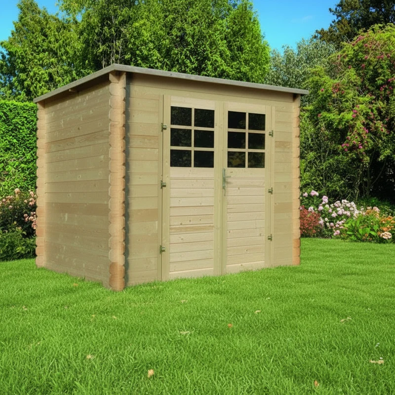 Abri de jardin Laelia - 2,48 x 2,48 m - sapin du Nord certifié - toiture plate avec pente légère - double-porte avec fenêtres