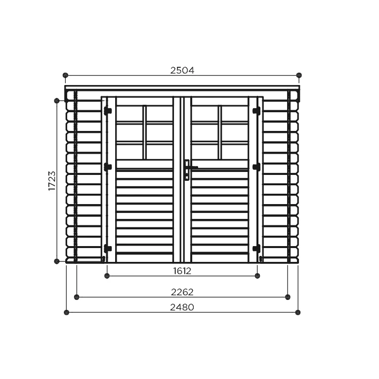 Abri de jardin Laelia - 2,48 x 2,48 m - sapin du Nord certifié - toiture plate avec pente légère - double-porte avec fenêtres