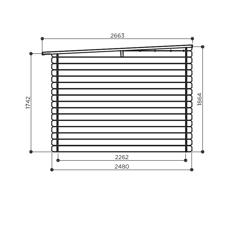 Abri de jardin Laelia - 2,48 x 2,48 m - sapin du Nord certifié - toiture plate avec pente légère - double-porte avec fenêtres