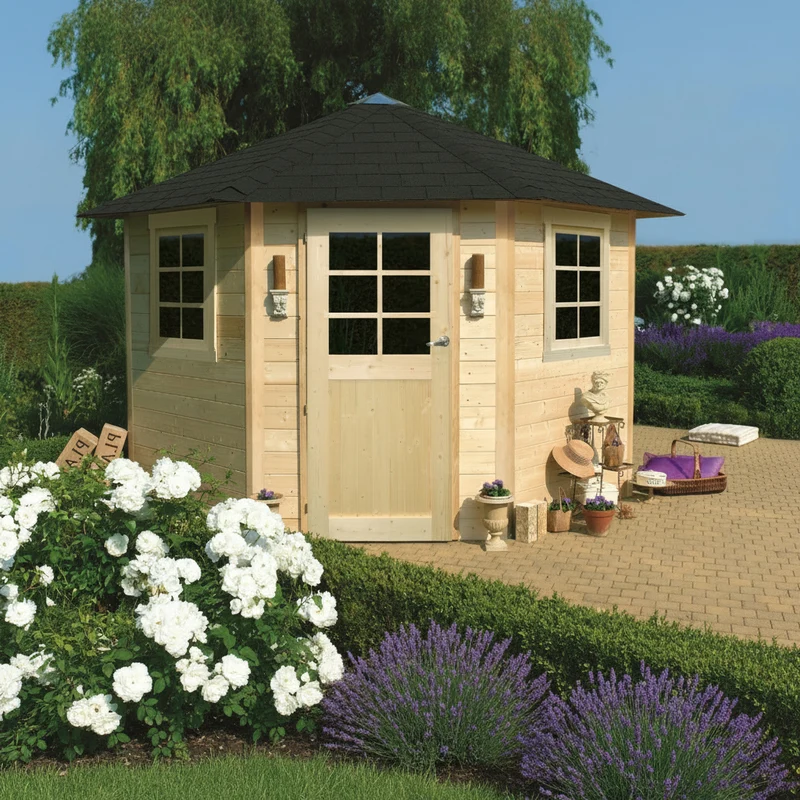 Abri de jardin Nancy - 2,55 x 2,55 m - sapin du Nord certifié - toiture pyramidale - porte simple et fenêtres