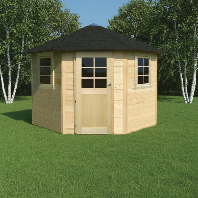 Abri de jardin Nancy - 2,55 x 2,55 m - sapin du Nord certifié - toiture pyramidale - porte simple et fenêtres