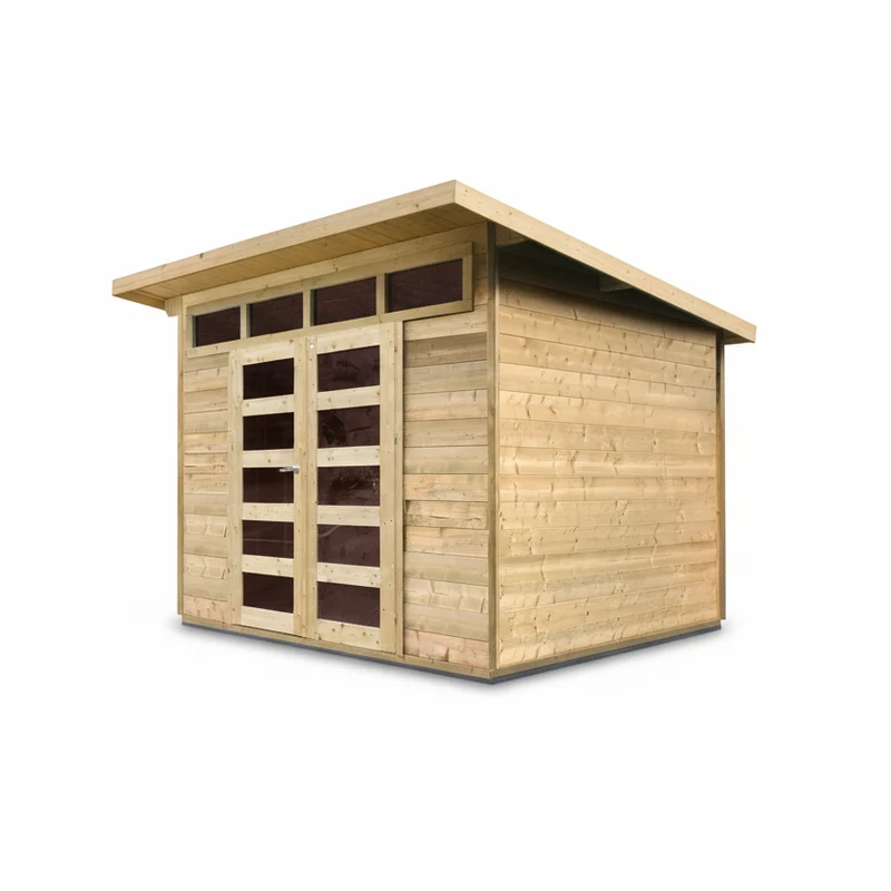 Abri de jardin Verona - 3 x 2,4 m - sapin du Nord certifié - toiture plate - double-porte avec fenêtres - bois imprégné
