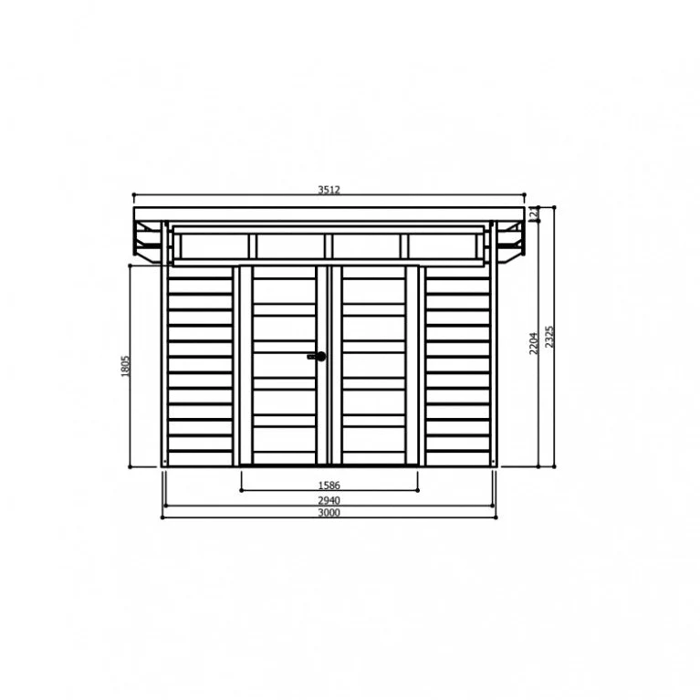 Abri de jardin Verona - 3 x 2,4 m - sapin du Nord certifié - toiture plate - double-porte avec fenêtres - bois imprégné