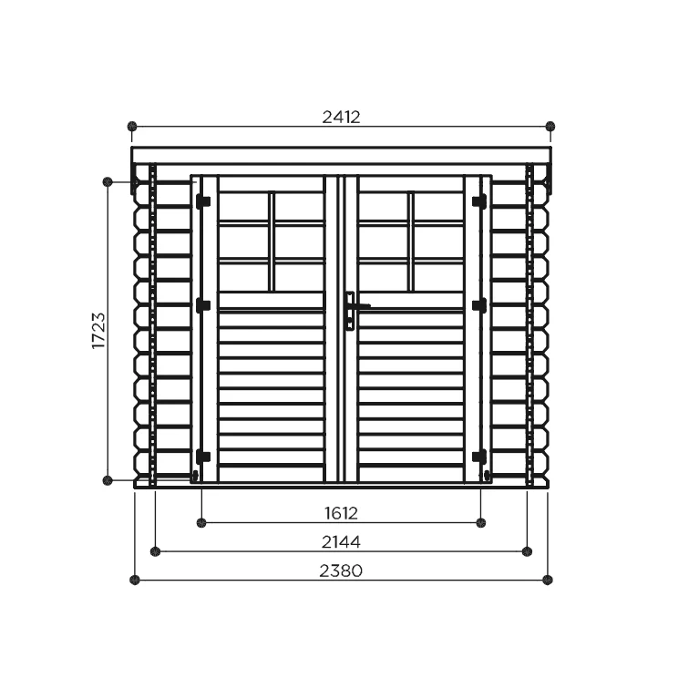 Abri de jardin Keiko - 2,38 x 2,38 m - sapin du Nord certifié - toiture plate avec pente légère - double-porte avec fenêtres