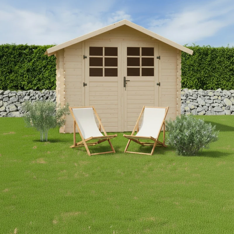 Abri de jardin Nina - 2, 98 x 1,98 m - sapin du Nord certifié - double-porte avec fenêtres
