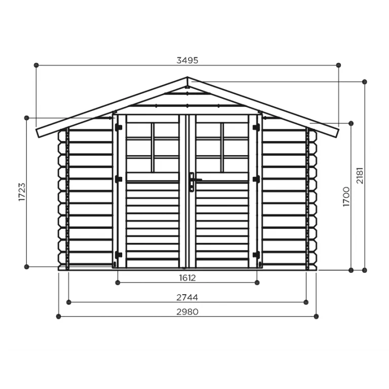 Abri de jardin Nina - 2, 98 x 1,98 m - sapin du Nord certifié - double-porte avec fenêtres