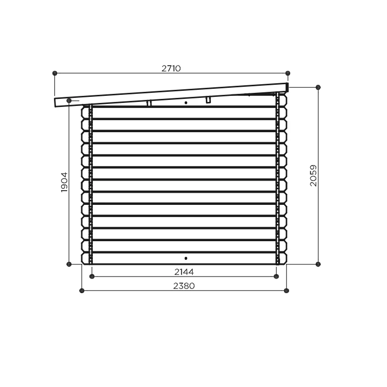 Abri de jardin Eden - 2,380+3,02 x 2,38 m - avec pergola - toiture plate pente légère - double-porte avec fenêtres