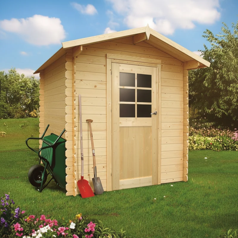 Abri de jardin Essen - 1,98 x 1,98 m - sapin du Nord certifié - porte simple avec fenêtre
