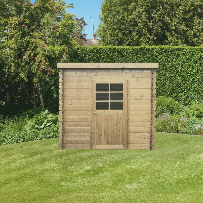 Abri de jardin Passau - 1,98 x 1,98 m - sapin du Nord certifié - toiture plate - porte simple avec fenêtre