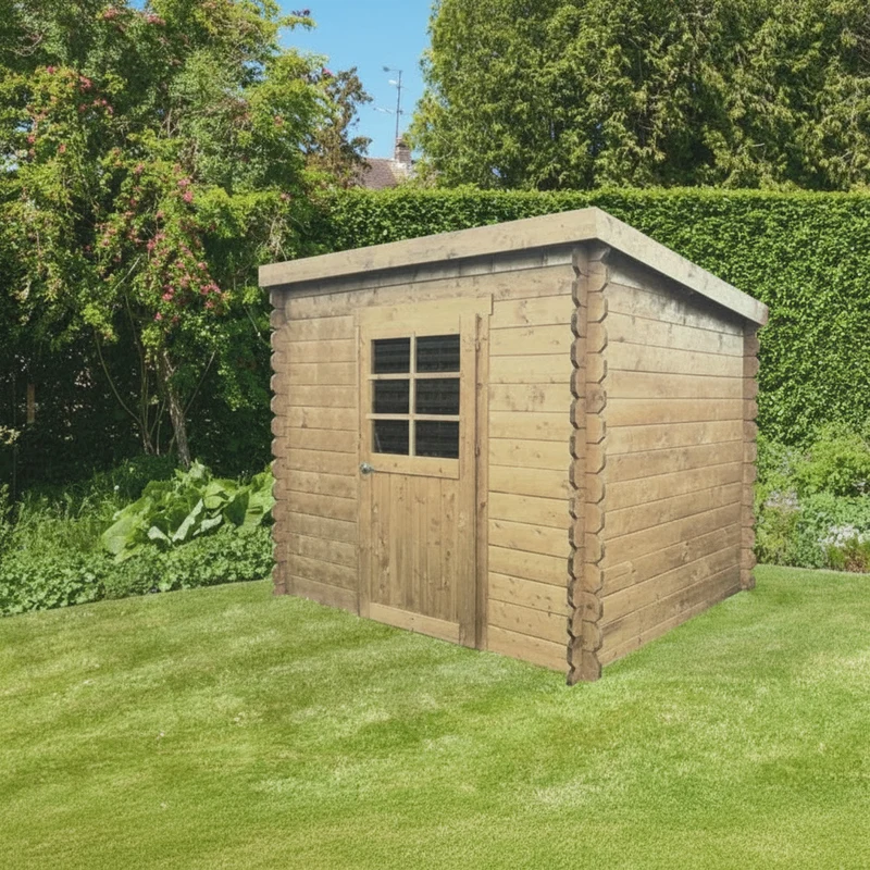 Abri de jardin Passau - 1,98 x 1,98 m - sapin du Nord certifié - toiture plate - porte simple avec fenêtre