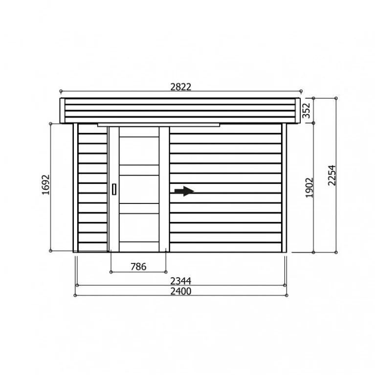 Abri de jardin Bergen - 2,43 x 2,05 m - sapin du Nord certifié - porte simple coulissante