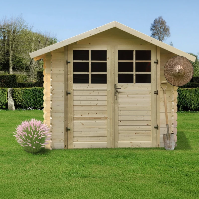 Abri de jardin Gabriel - 1,98 x 1,98 m - sapin du Nord certifié - double-porte avec fenêtres