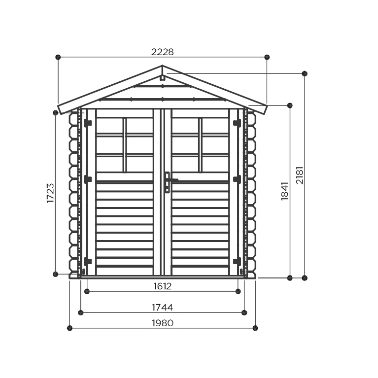 Abri de jardin Gabriel - 1,98 x 1,98 m - sapin du Nord certifié - double-porte avec fenêtres