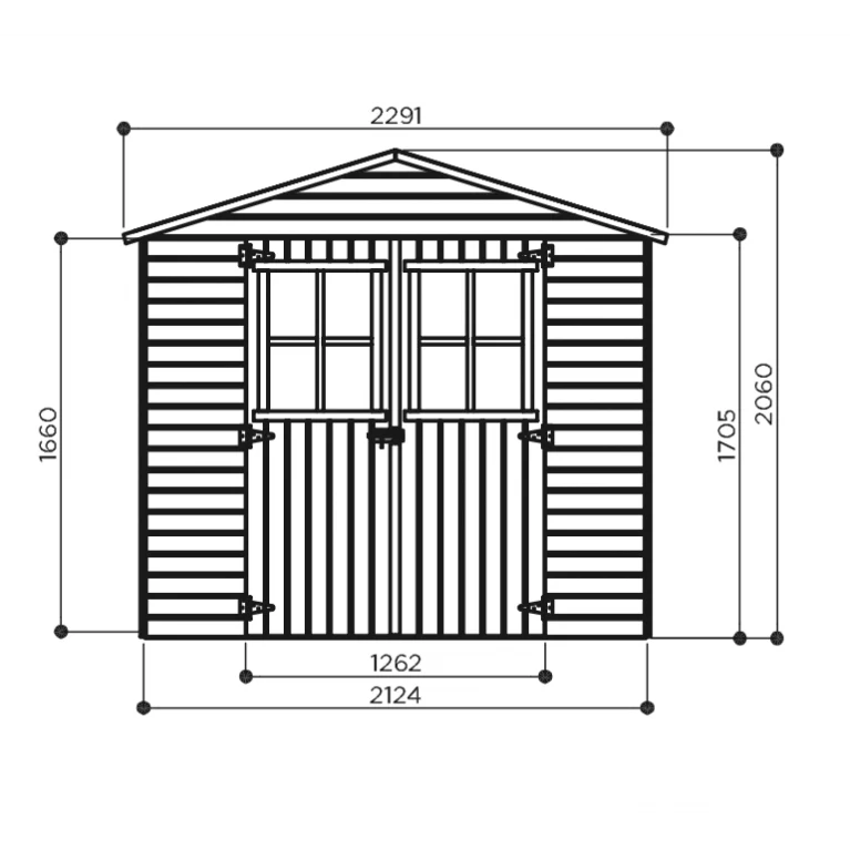 Abri de jardin Elsa - 2, 12 x 1,85 m - traité - avec plancher - sapin du Nord certifié - double-porte avec fenêtres