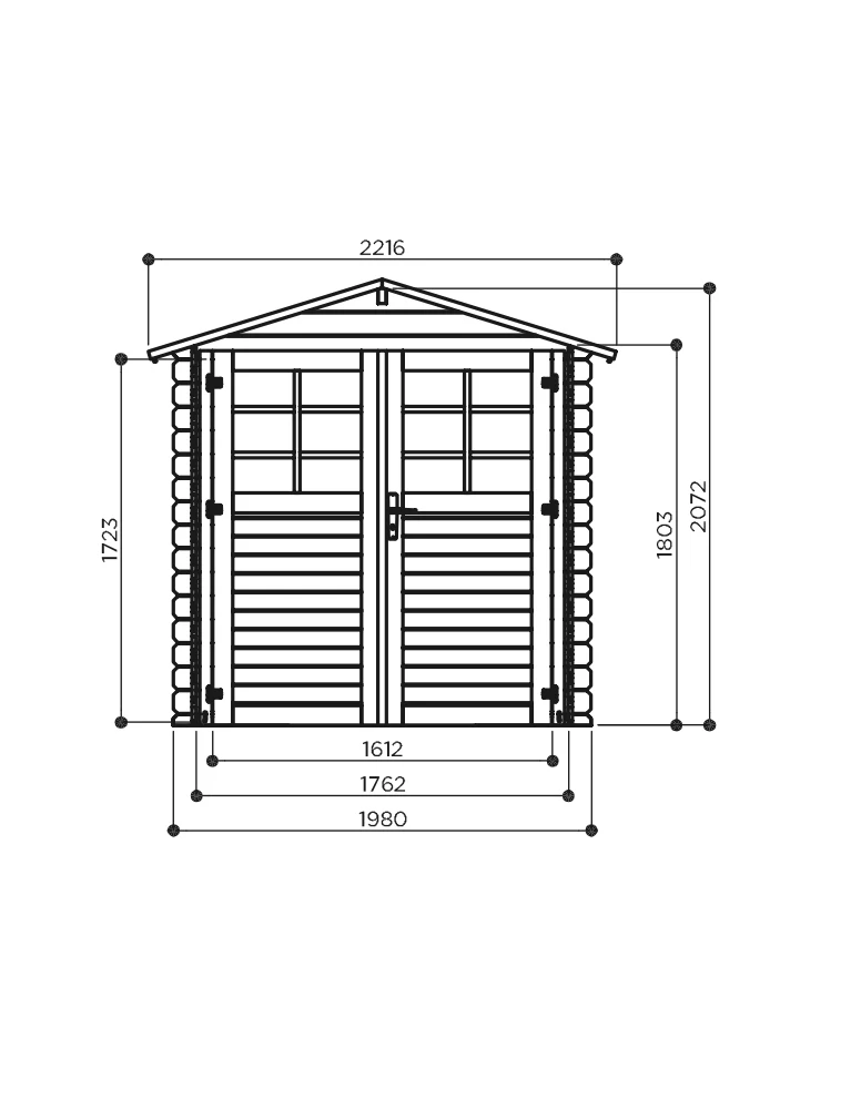 Abri de jardin Morgane - 1,98 x 1,98 m - sapin du Nord certifié - double-porte avec fenêtres