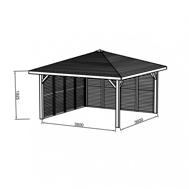 Kiosque de jardin en bois traité avec parois – 4,37 x 4,37 m – toit pyramidal shingle noir