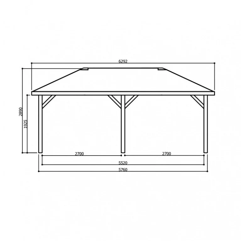 Kiosque de jardin en bois traité – 6,29 x 3,47 m – toit pyramidal shingle noir