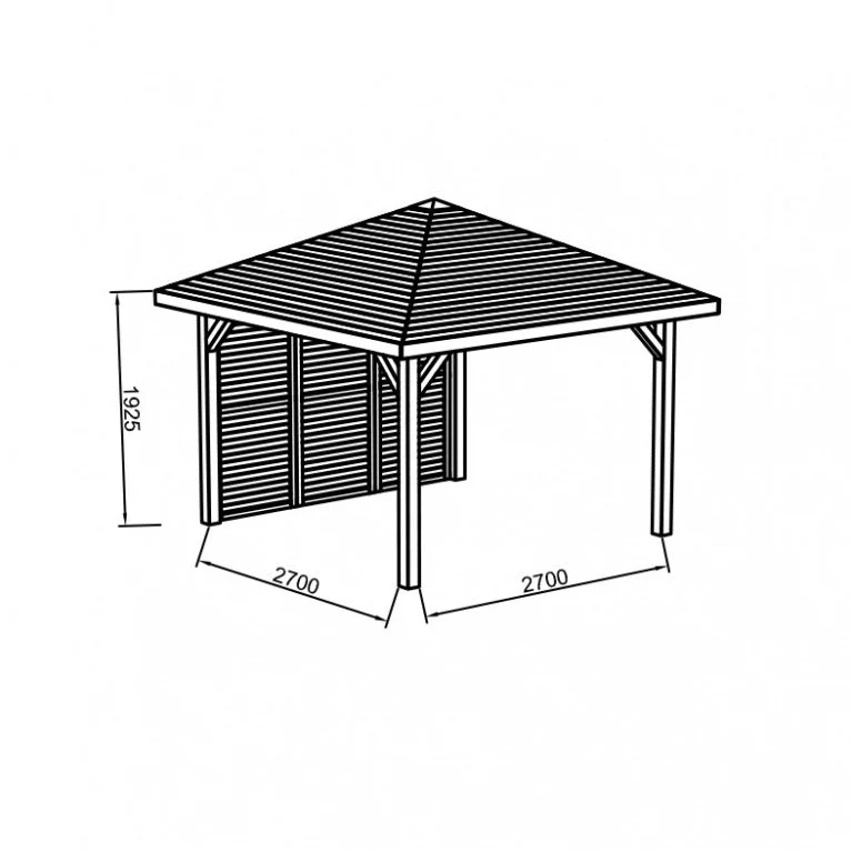 Kiosque de jardin en bois traité – 3,47 x 3,47 m – toit pyramidal shingle noir avec parois