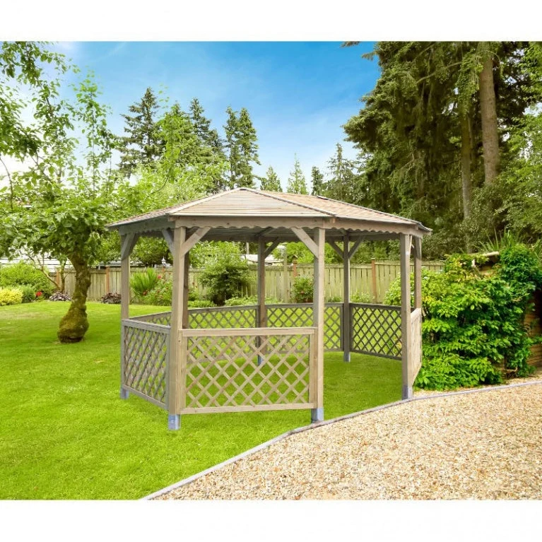 Pavillon en bois octogonal 445 x 340cm – 11,49 m² – toiture pyramidale – traité en autoclave – sapin du nord certifié