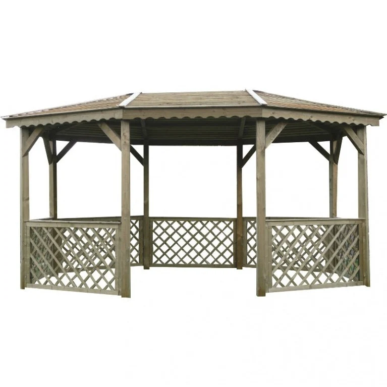 Pavillon en bois octogonal 445 x 340cm – 11,49 m² – toiture pyramidale – traité en autoclave – sapin du nord certifié