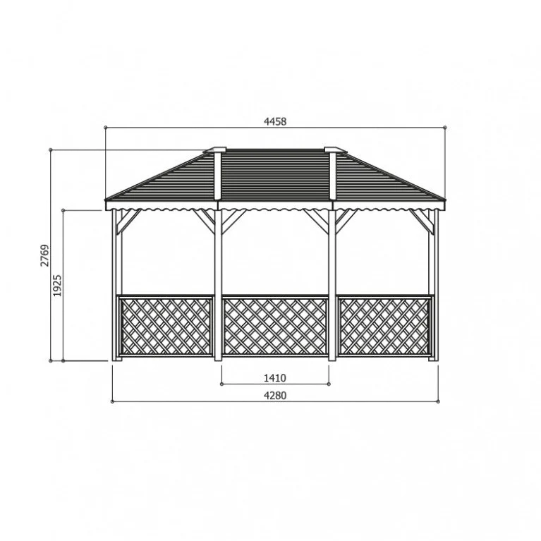 Pavillon en bois octogonal 445 x 340cm – 11,49 m² – toiture pyramidale – traité en autoclave – sapin du nord certifié