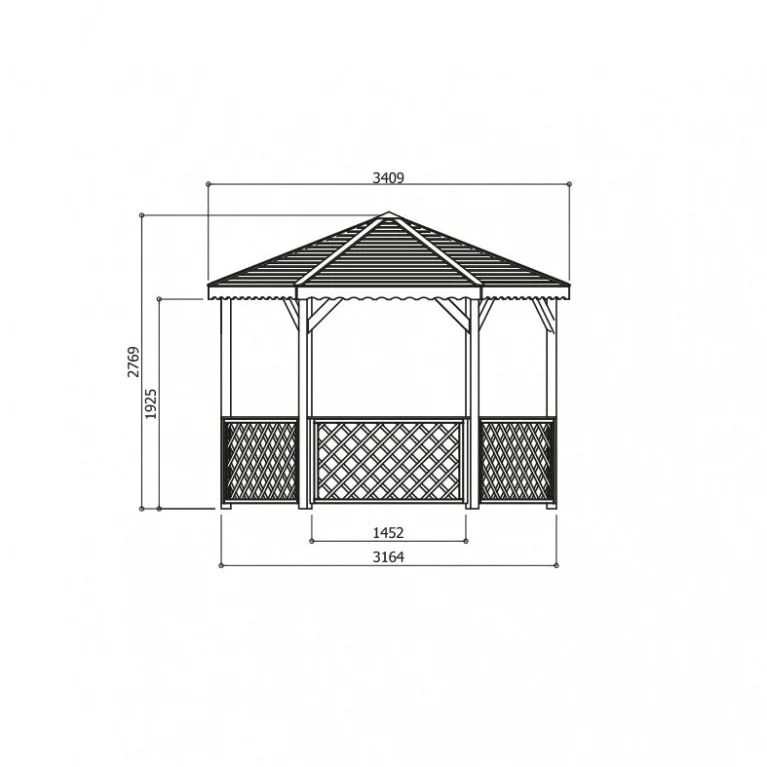 Pavillon en bois octogonal 445 x 340cm – 11,49 m² – toiture pyramidale – traité en autoclave – sapin du nord certifié