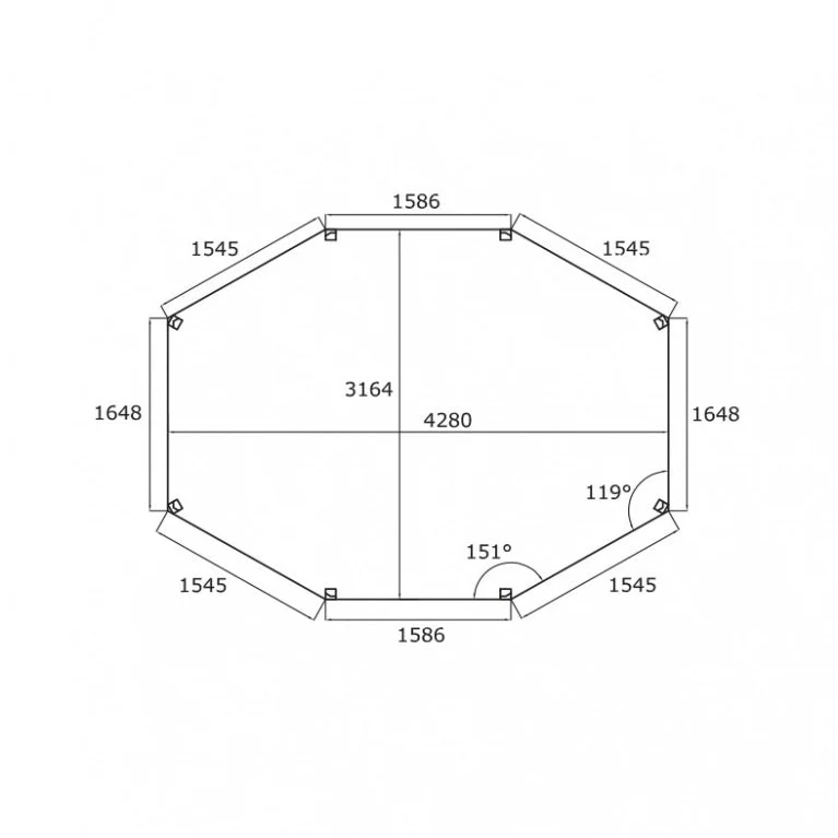 Pavillon en bois octogonal 445 x 340cm – 11,49 m² – toiture pyramidale – traité en autoclave – sapin du nord certifié