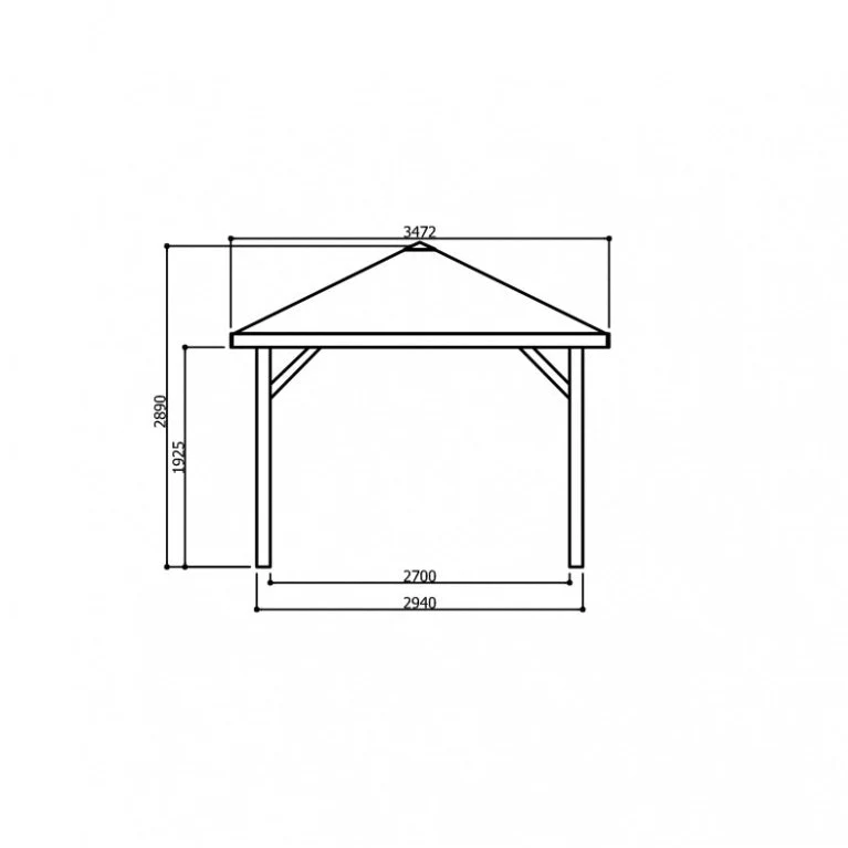 Kiosque de jardin en bois traité – 3,47 x 3,47 m – toit pyramidale shingle noir