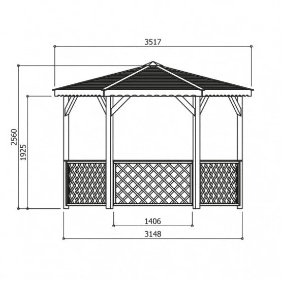 Pavillon de jardin en bois traité – 3,52 x 3,05 m – toit pyramidale