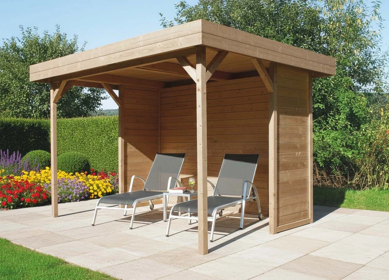 Kiosque de jardin en bois traité Regensburg – 3,44 x 2,59 m – toit plat