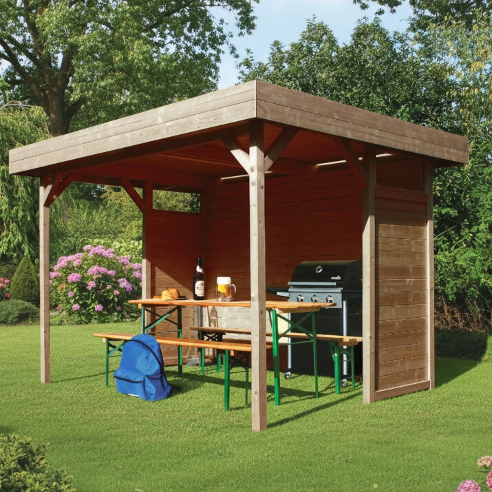 Kiosque de jardin en bois traité Regensburg – 3,44 x 2,59 m – toit plat