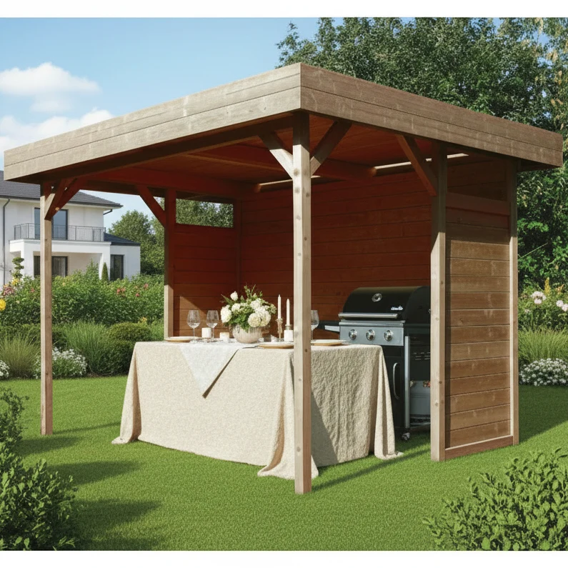 Kiosque de jardin en bois traité Regensburg – 3,44 x 2,59 m – toit plat
