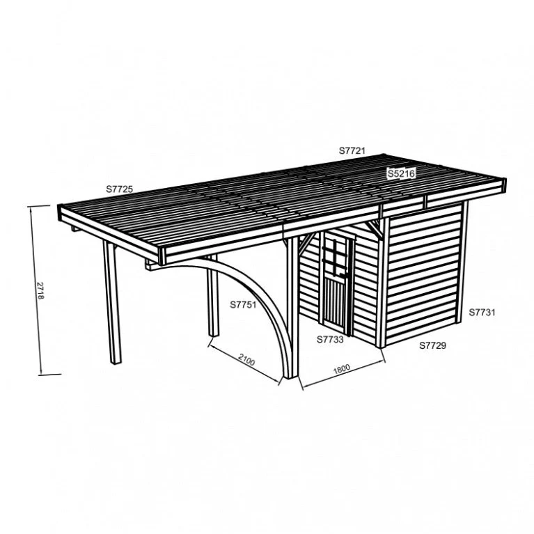 Carport en bois avec remise 3 x 7 m – Sapin du Nord traité – Toit plat métal – Abri voiture avec espace de rangement