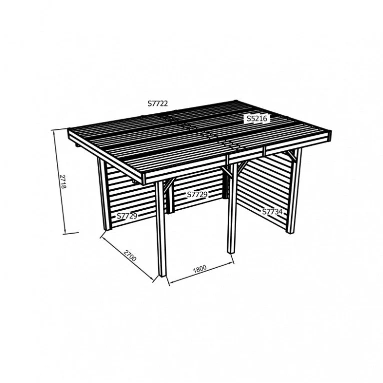 Carport en bois fermé 4 x 5 m – Sapin du Nord traité – Toit plat métal – Protection complète et durable