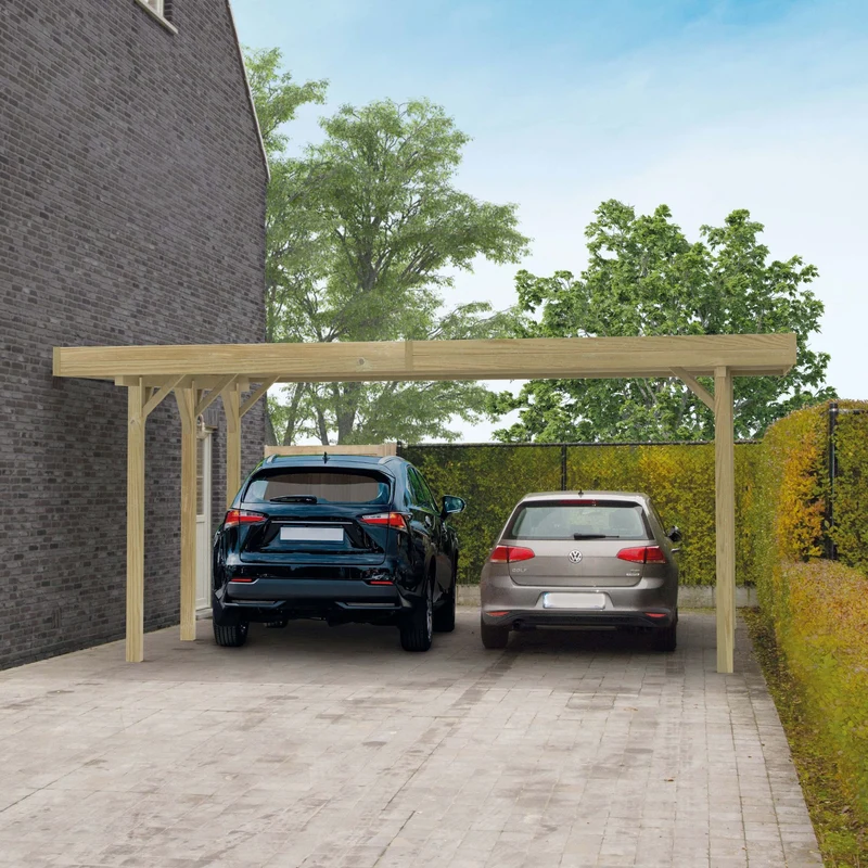 Carport en bois 6 x 5 m – Sapin du Nord traité – Toit plat robuste – Spacieux et durable