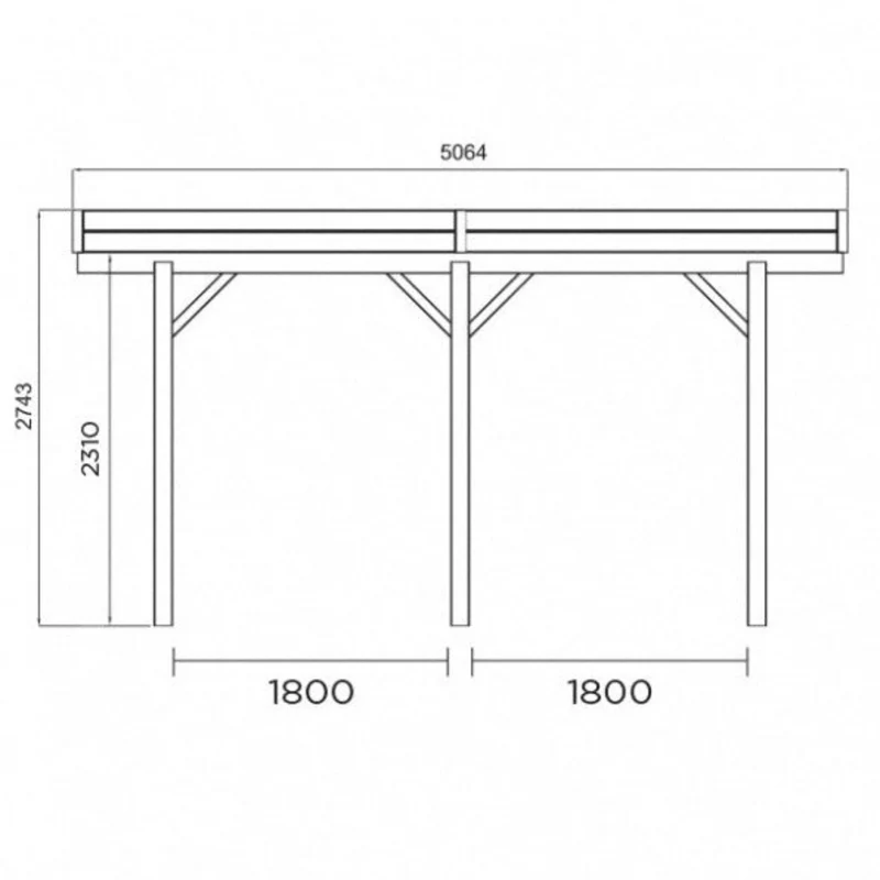 Carport en bois 6 x 5 m – Sapin du Nord traité – Toit plat robuste – Spacieux et durable