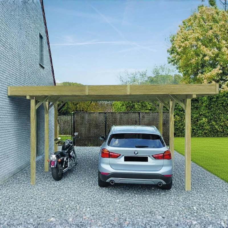 Carport en bois 5 x 5 m – Sapin du Nord traité – Toit plat robuste – Spacieux et durable
