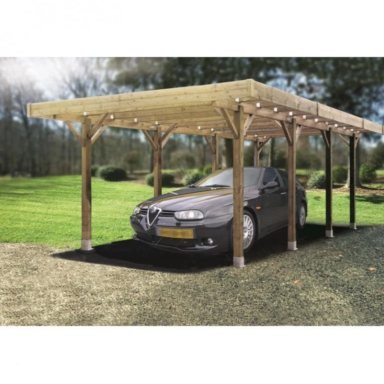 Carport en bois 5 x 5 m – Sapin du Nord traité – Toit plat robuste – Spacieux et durable