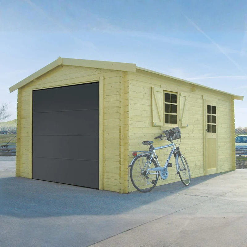Garage en bois 17 m² – Porte motorisée – Toit double pente – Sapin du Nord 40 mm – Montage facile - Bois imprégné