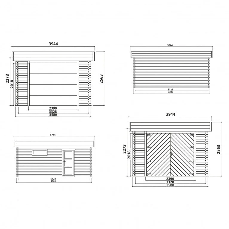 Garage en bois 19 m² – Design moderne – Sapin du Nord 40 mm – Toit plat – Verre trempé – Montage facile - Bois imprégné