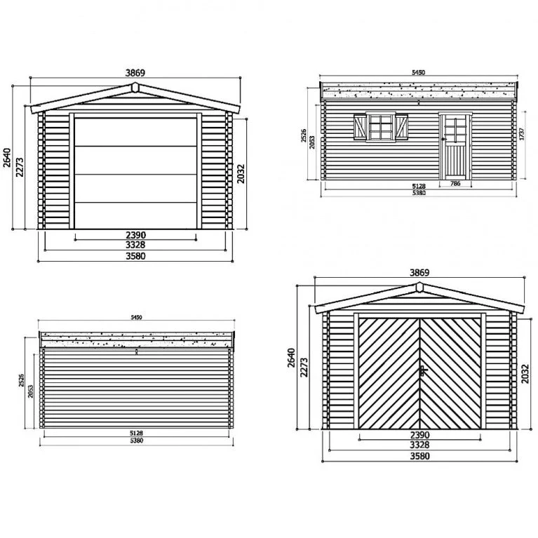 Garage en bois 19 m² – Sapin du Nord 40 mm – Toit double pente – Porte vitrée et volets – Montage facile - Bois imprégné