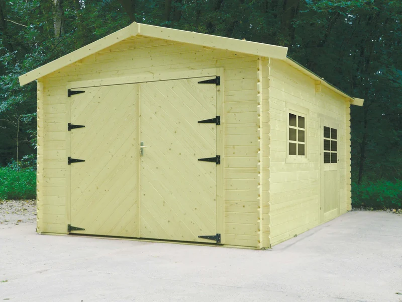 Garage en bois 18 m² – Sapin du Nord certifié – Toit double pente – Porte latérale vitrée – Montage facile - Bois imprégné