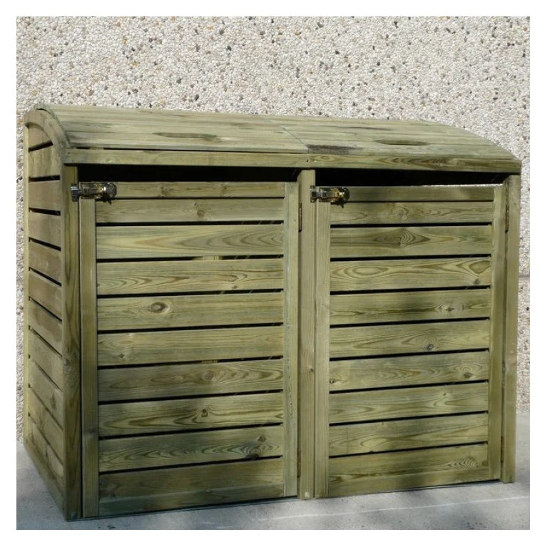 Cache-poubelles double en bois traité – pin naturel – 1,45 x 0,95 x 1,2 m