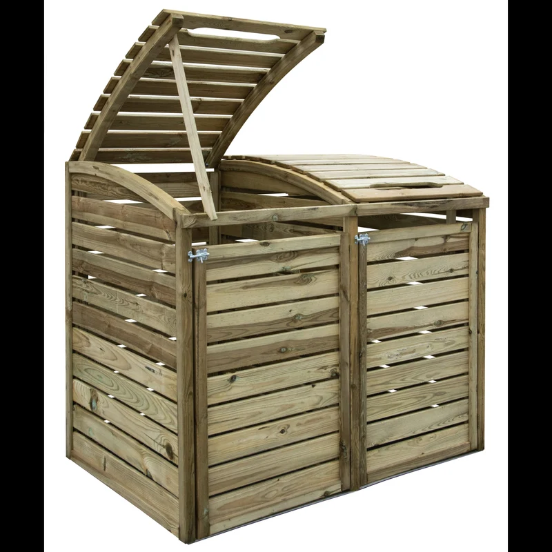 Cache-poubelles double en bois traité – pin naturel – 1,45 x 0,95 x 1,2 m