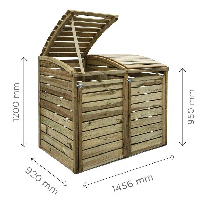 Cache-poubelles double en bois traité – pin naturel – 1,45 x 0,95 x 1,2 m